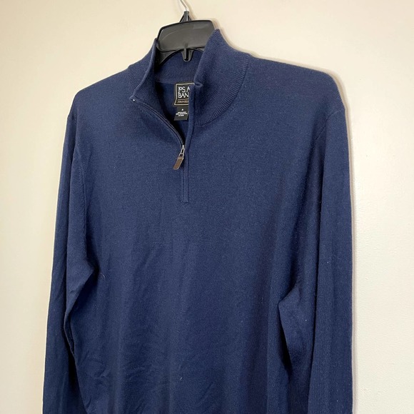 Jos. A. Bank Tailored Fit Quarter Zip 100% Merino Wool Sweater | Navy Blue | XL - Picture 2 of 4